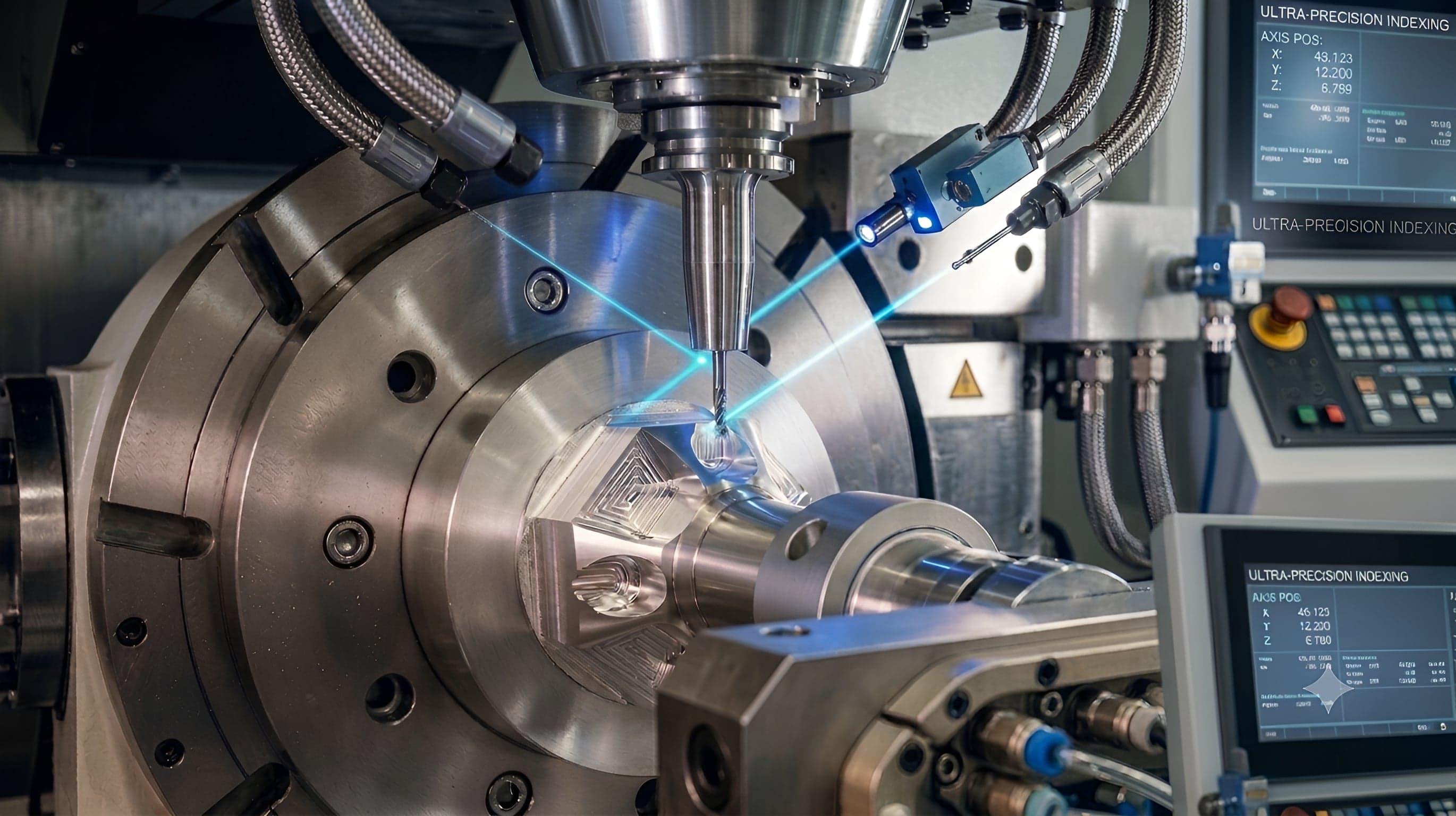 A component being cut on a multi-axis machining centre