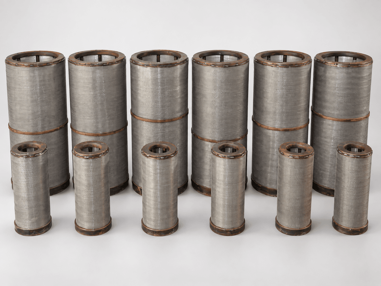 Studio photograph of main steam strainers in multiple sizes
