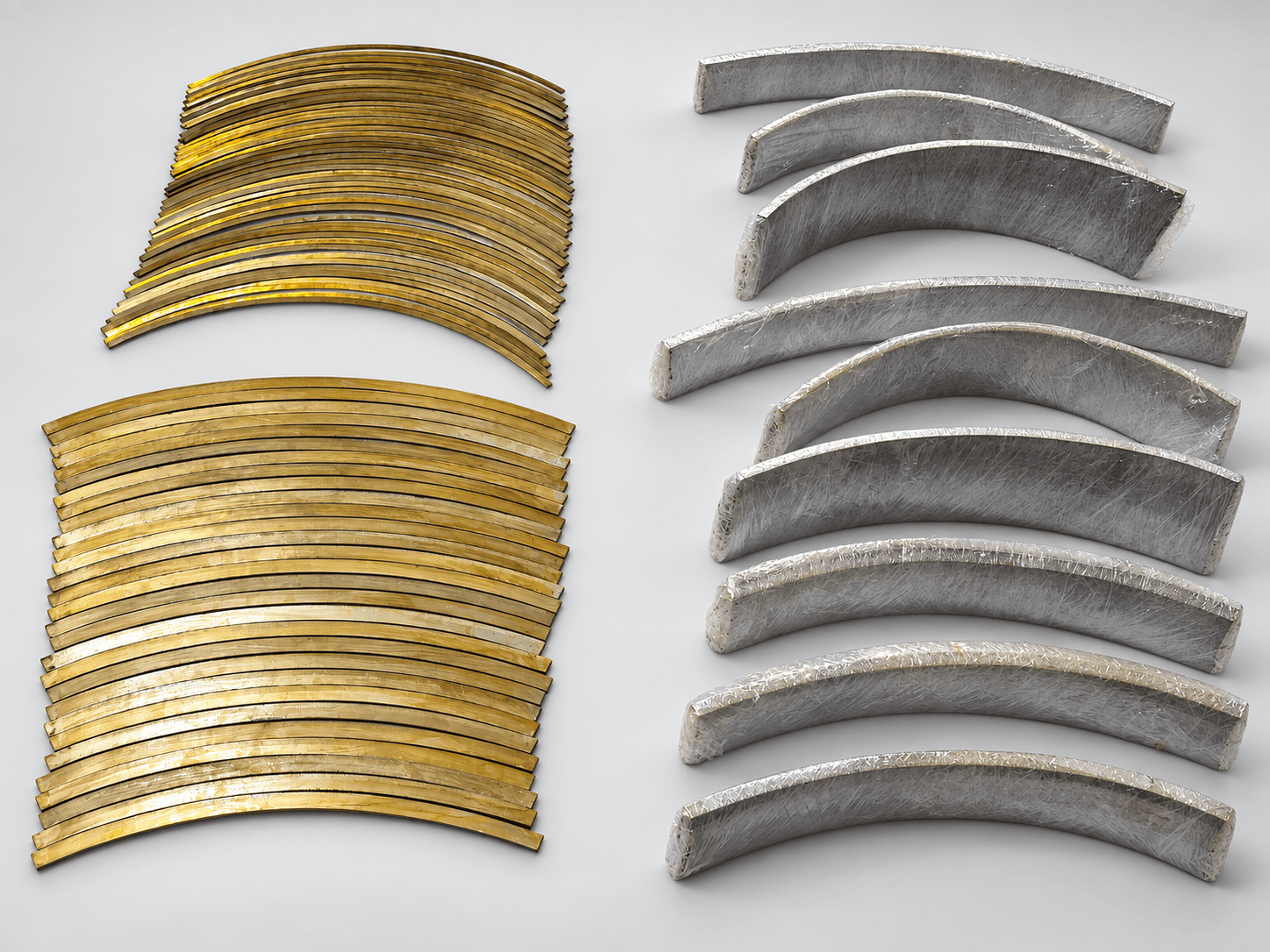 Studio photograph of profiled spill strips for steam turbines