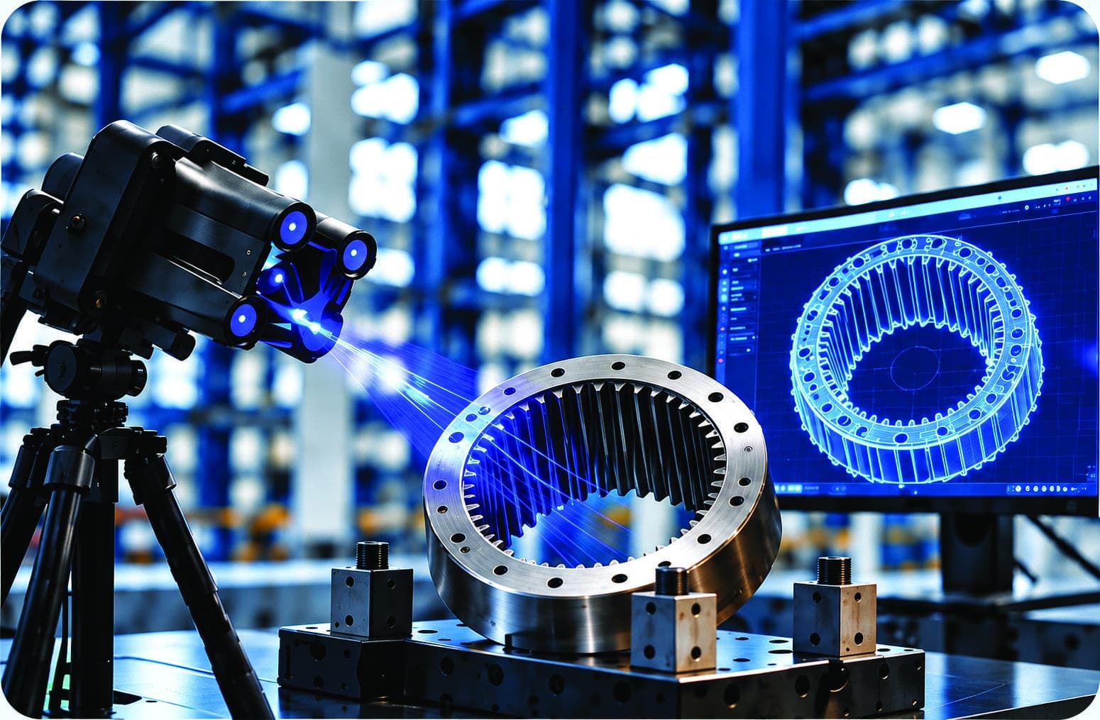 A critical rotating-equipment component being captured by a 3D scanner